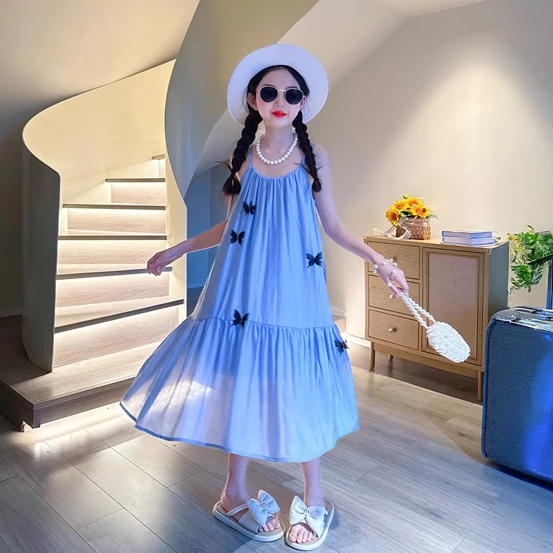 女童连衣裙夏2025新款女大童夏季洋气时髦吊带裙儿童海边度假裙子