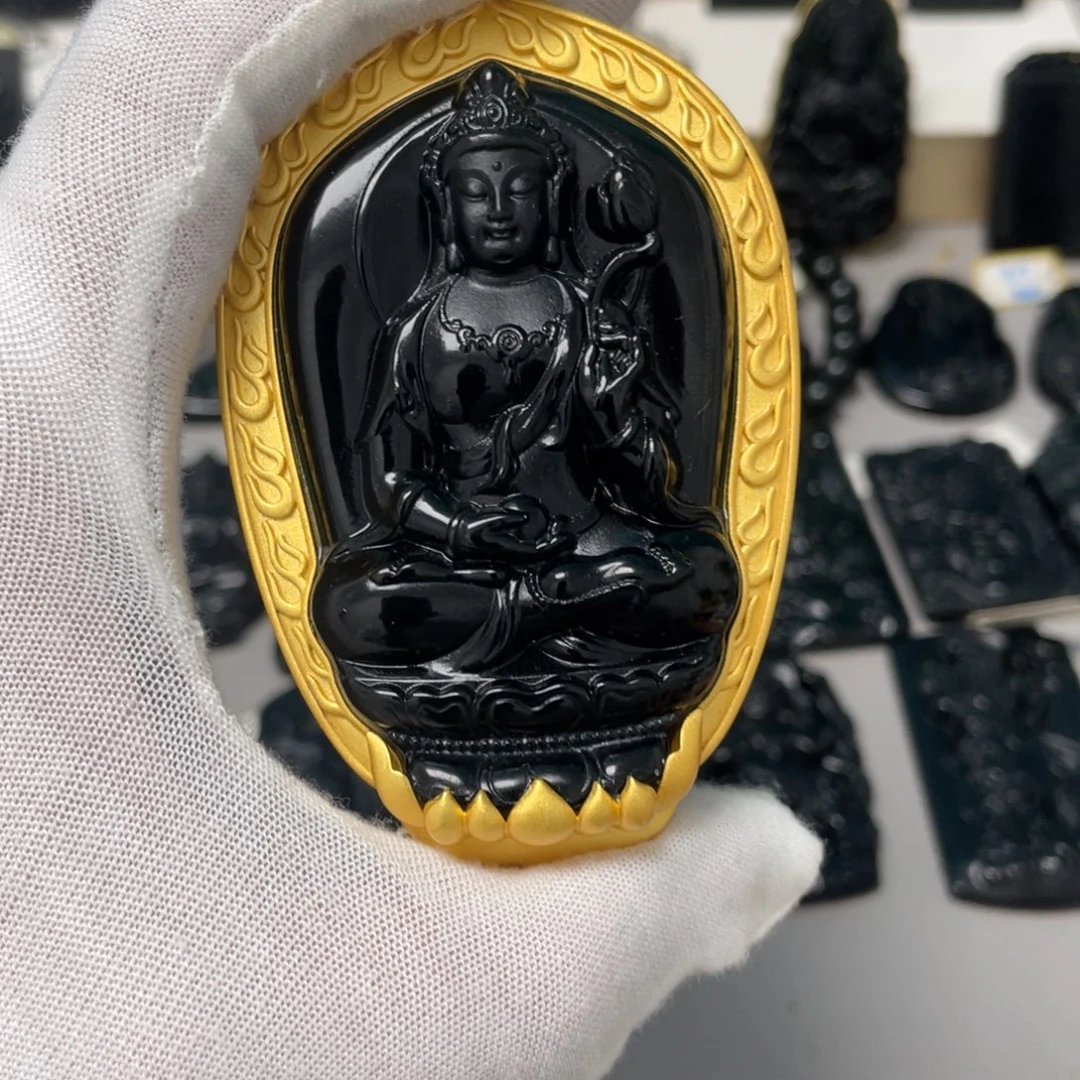 北***。银S925镀金镶嵌蛇纹石玉吊坠