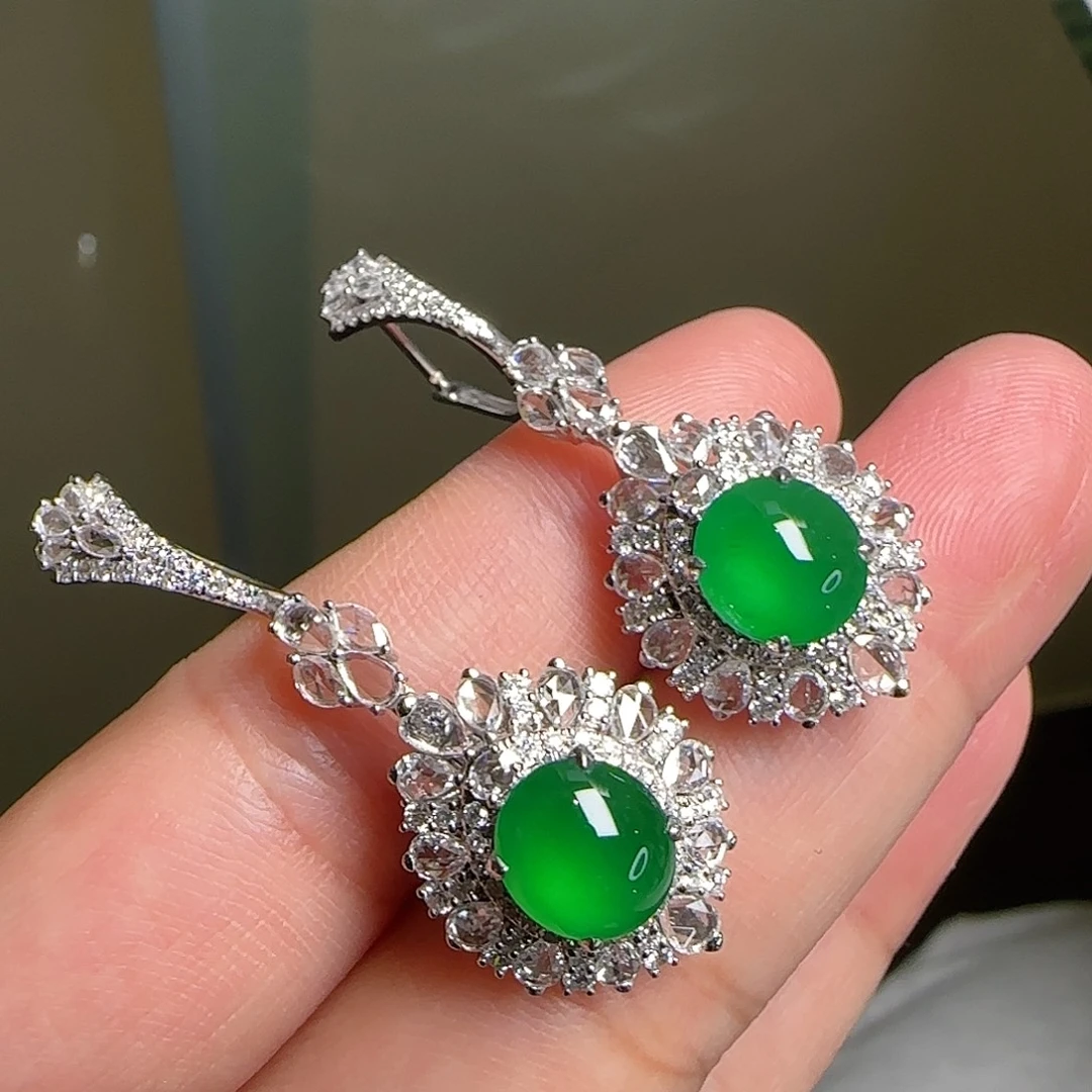 翡翠18K金镶嵌耳饰天然翡翠