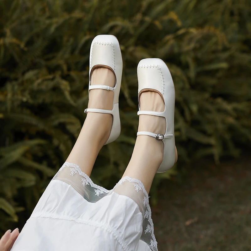 春秋新款1公分缎面时尚玛丽珍单鞋百搭设计款舒适一字带平底鞋