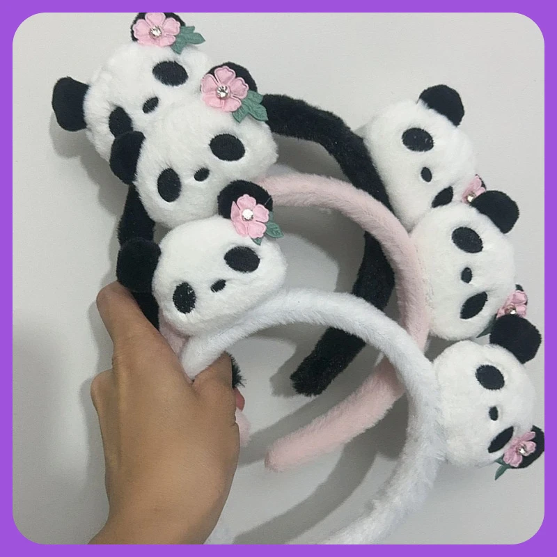 新款网红可爱儿童发箍熊猫绒束发带花花头箍卡通合金发卡