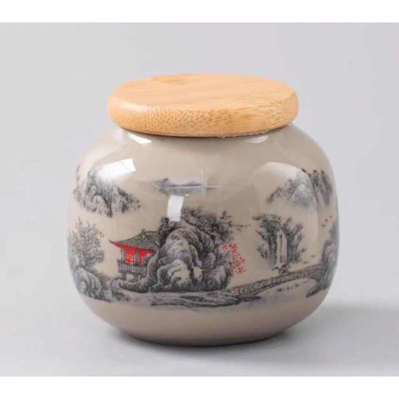 粗陶山水茶叶罐A088