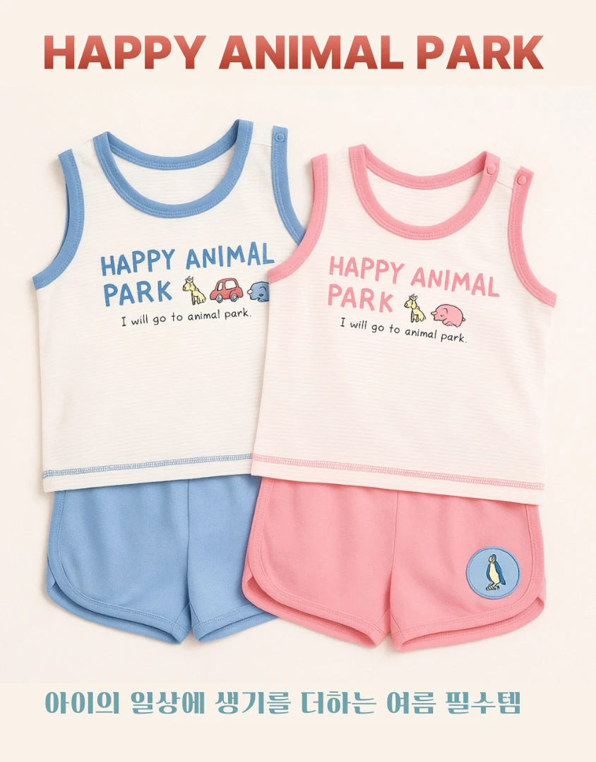 韩国进口儿童背心短裤坎袖夏季薄款男女孩子夏装竹节棉家居服套装