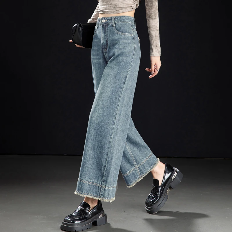 浅蓝色牛仔裤宽松阔腿裤女2025新款秋季小个子窄版直筒裤女九分裤