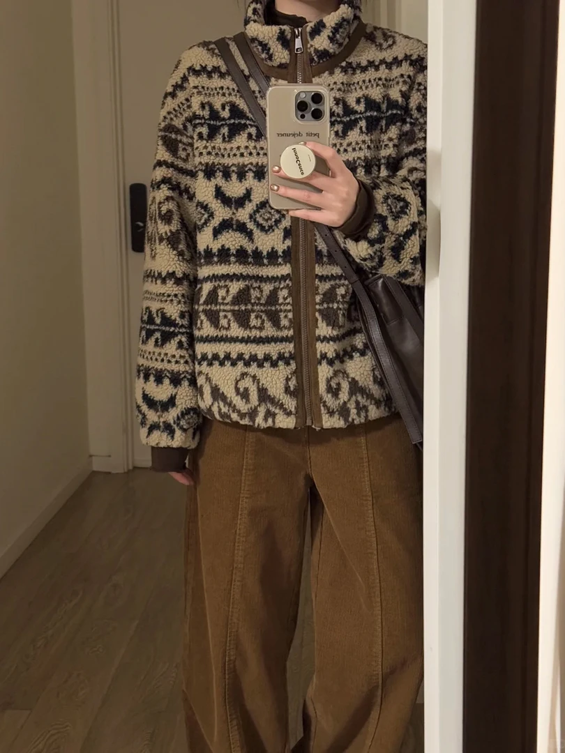 保暖毛毛外套秋冬费尔岛甄选大颗粒摇粒绒羊羔毛氛围感冬季外套