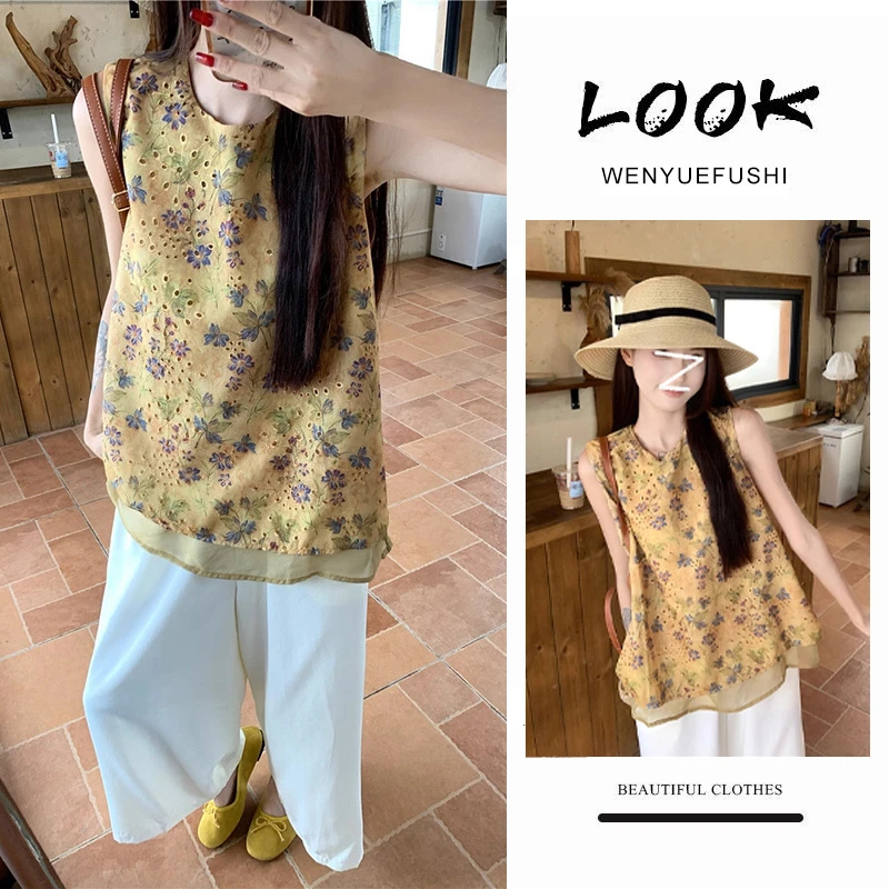 【现货】2025女装流行穿搭女温柔风新中式碎花无袖上衣复古气质背心