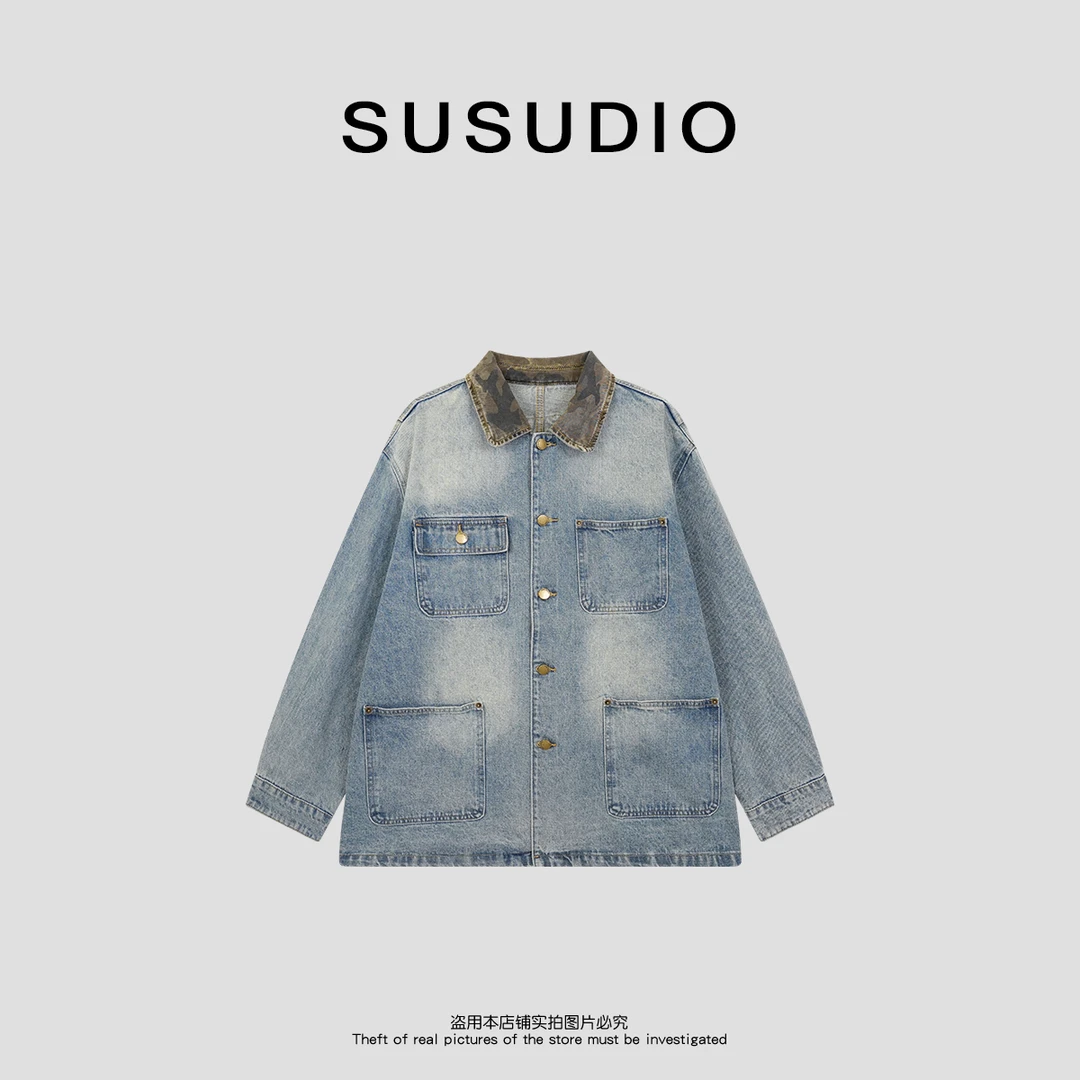 SUSUDIO③ 设计款迷彩翻领 水洗牛仔外套70070
