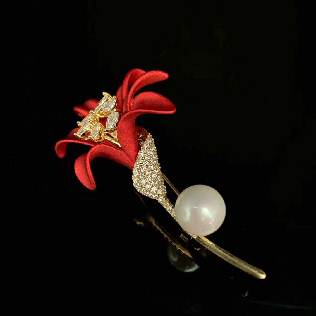 铜合金胸针 X 01 红色百合花朵胸针优雅精美百搭时尚高档国风精致