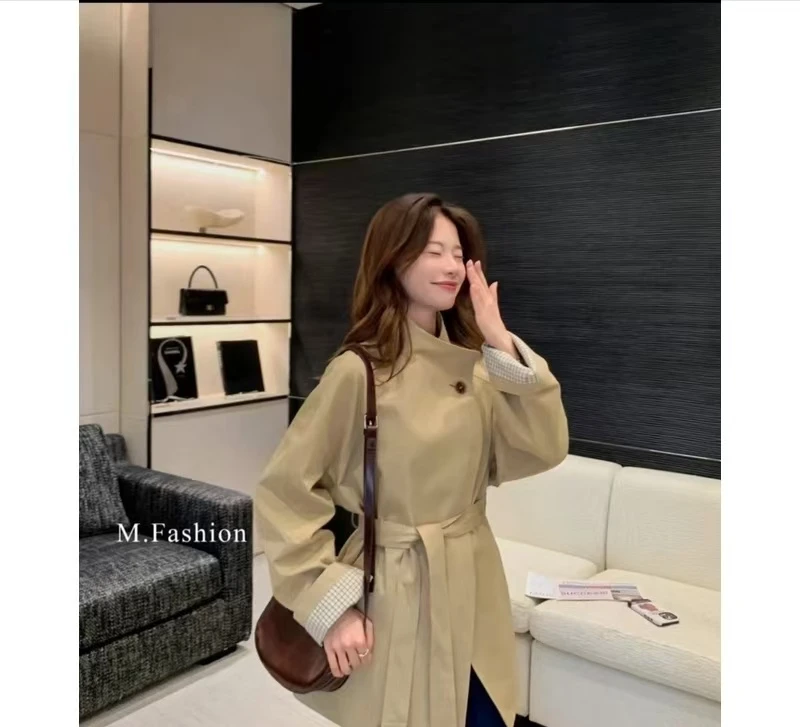 中长款风衣女春季新款廓形气质小个子韩版一粒扣外套
