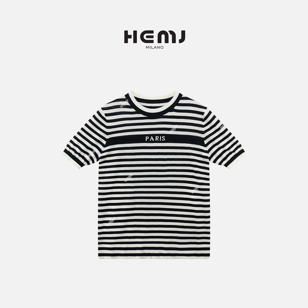 HEMJ 和梦洁”惬意巴黎“条纹休闲T恤简约百搭短袖上衣 CM2B2067