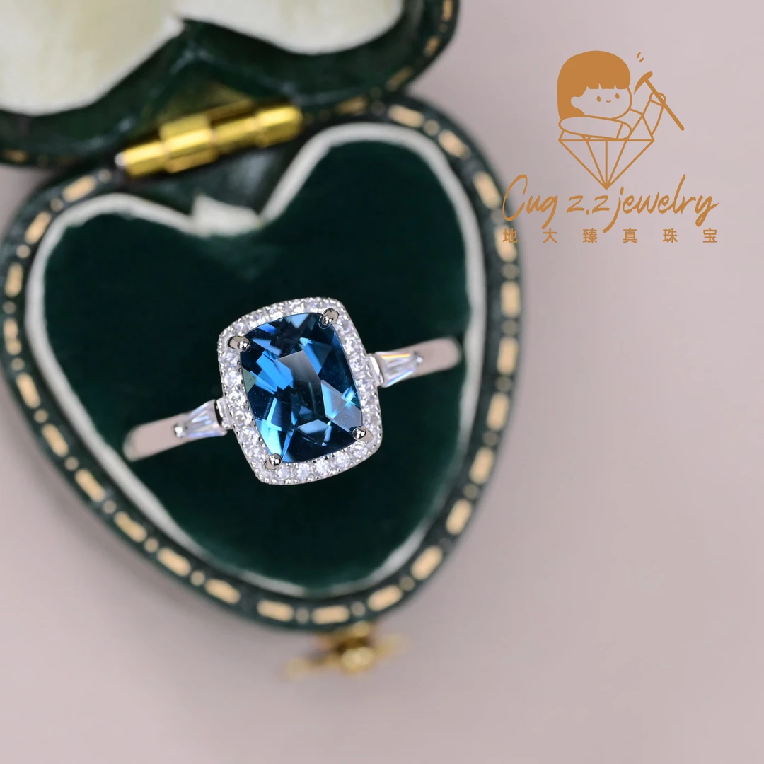 伦敦蓝托帕石方糖银戒宝石礼物轻奢925银