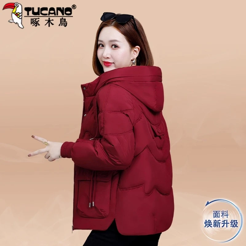 啄木鸟保暖时尚棉服女款冬季2025新款小个子棉袄连帽女士夹棉外套