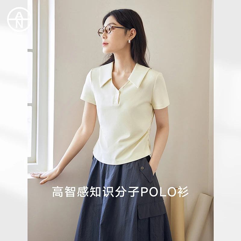 【艾美甄选】AN大码女装高智知识分子polo衫夏季胖mm显瘦短袖T恤