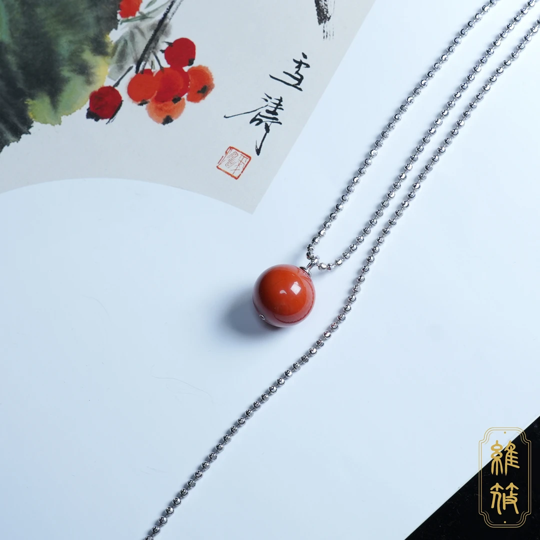 220【灼音】S925南红单珠项链