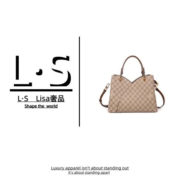 GUSSACI多层中号老花卡其色手提包斜挎包妈咪包lisa-L7636