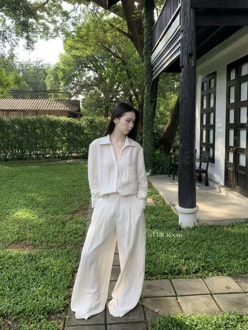 AWY（9RU4018-12#) 松弛自在~ 亚麻衬衫+休闲裤套装 9-220