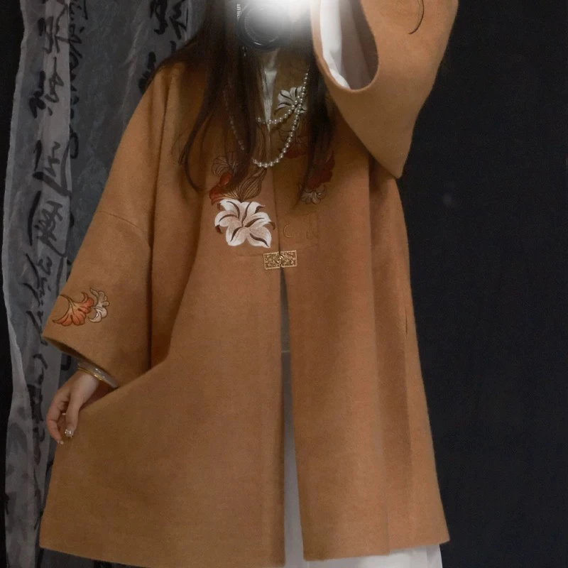 锦昀源集【银杏上衣】刺绣汉服上衣仿羊毛日常百搭汉服上衣外套