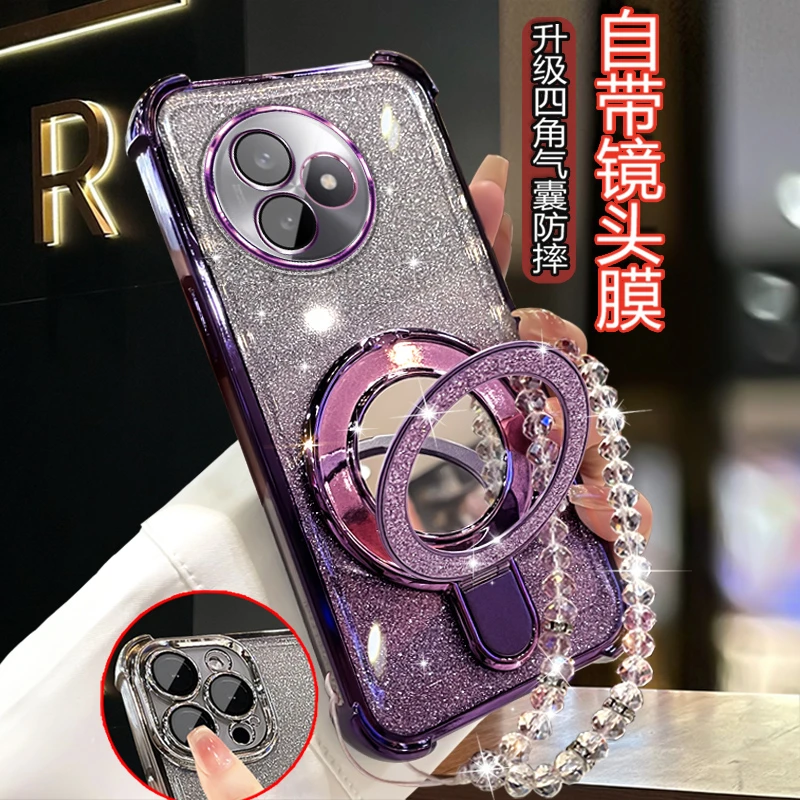 适用红米K80Ultra网红手机壳女潮新款个性创意四角防摔带镜子支架
