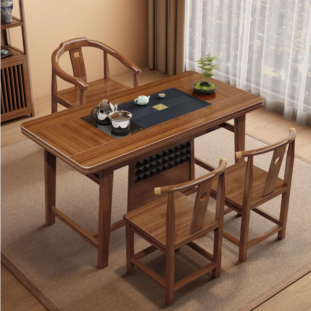 新中式胡桃实木小户型茶桌桌椅组合家用一体茶台泡茶阳台功夫茶几