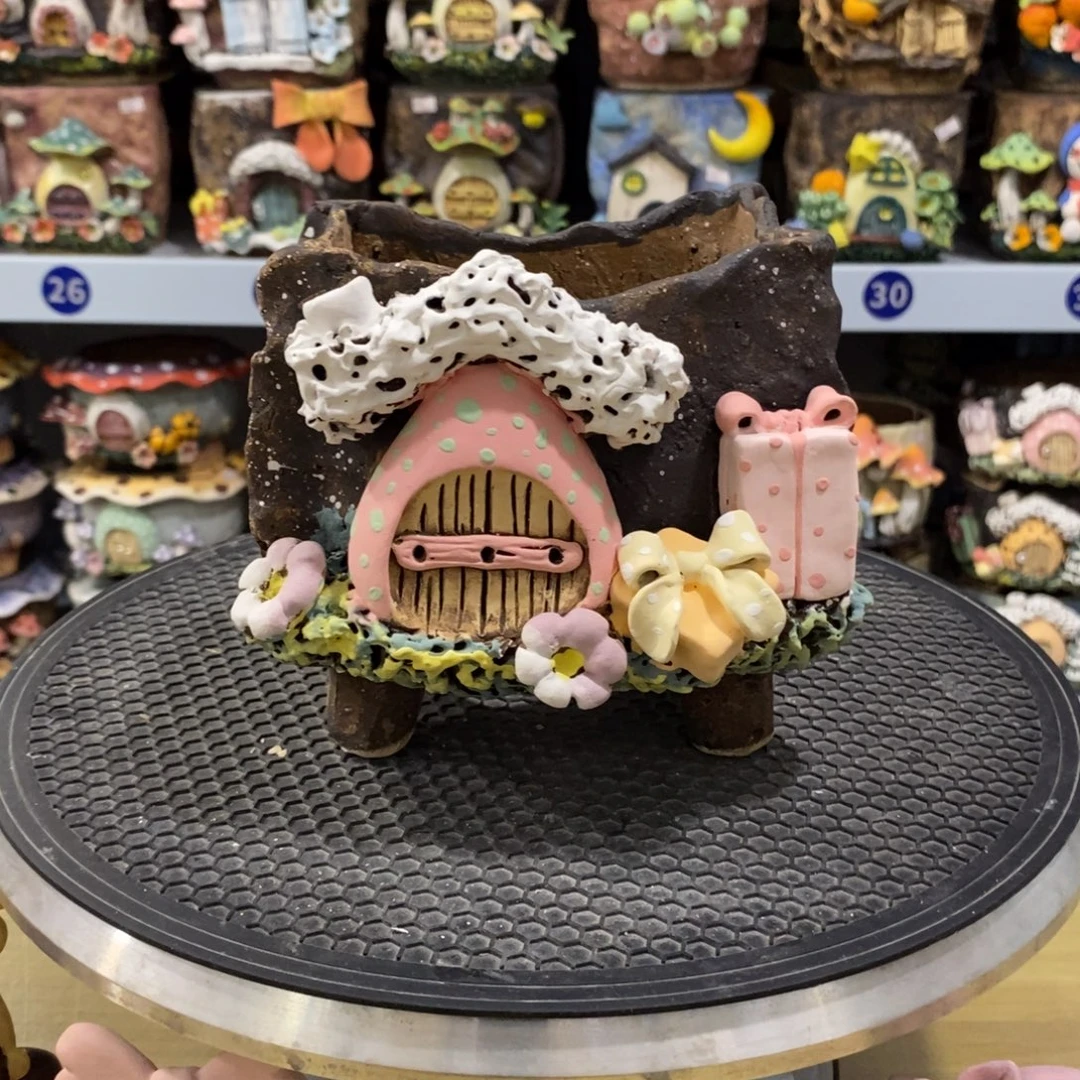 白狐粗陶手捏花盆