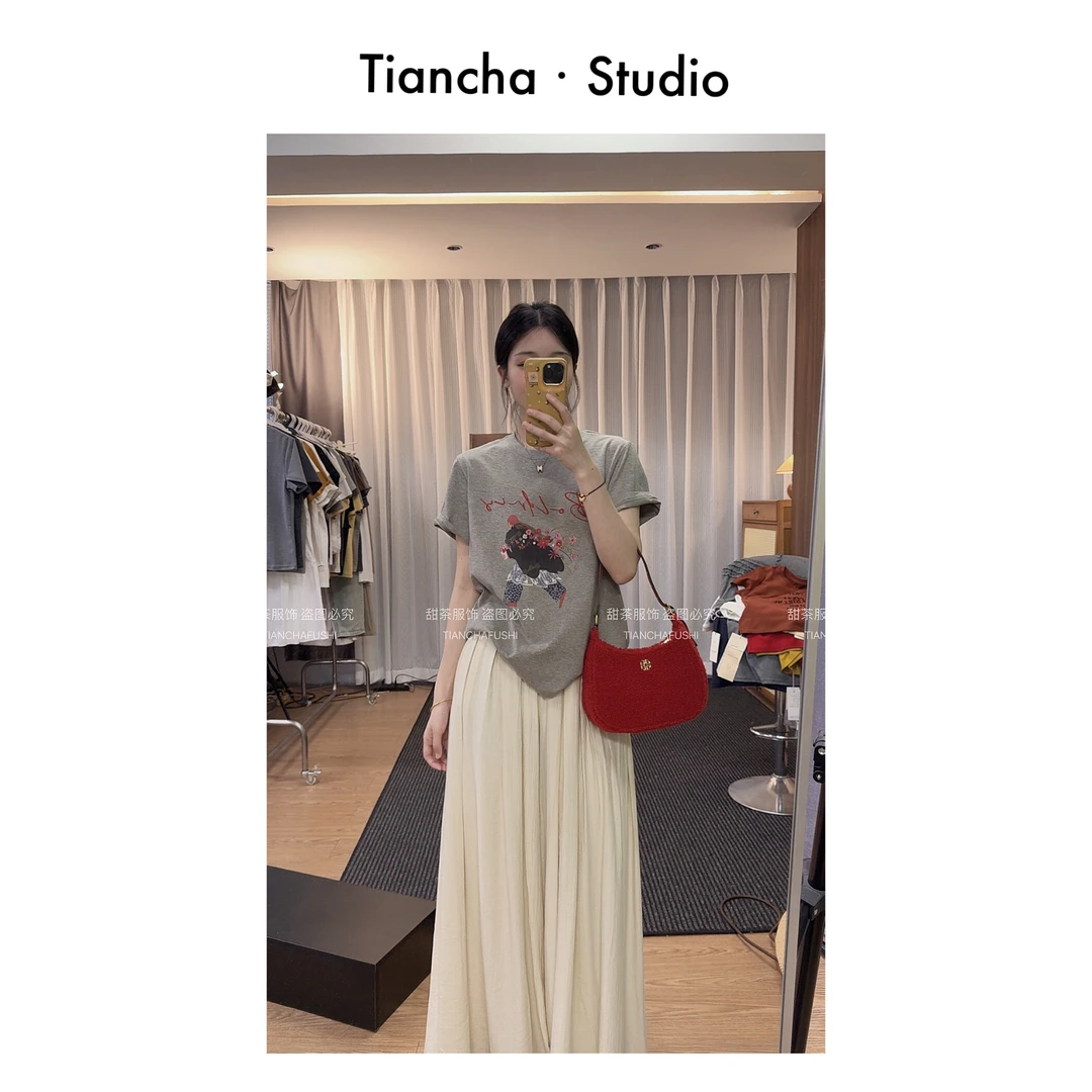 sweet c【鲜花女孩】M557#2025夏季新款短袖正肩t恤女宽松百搭显瘦