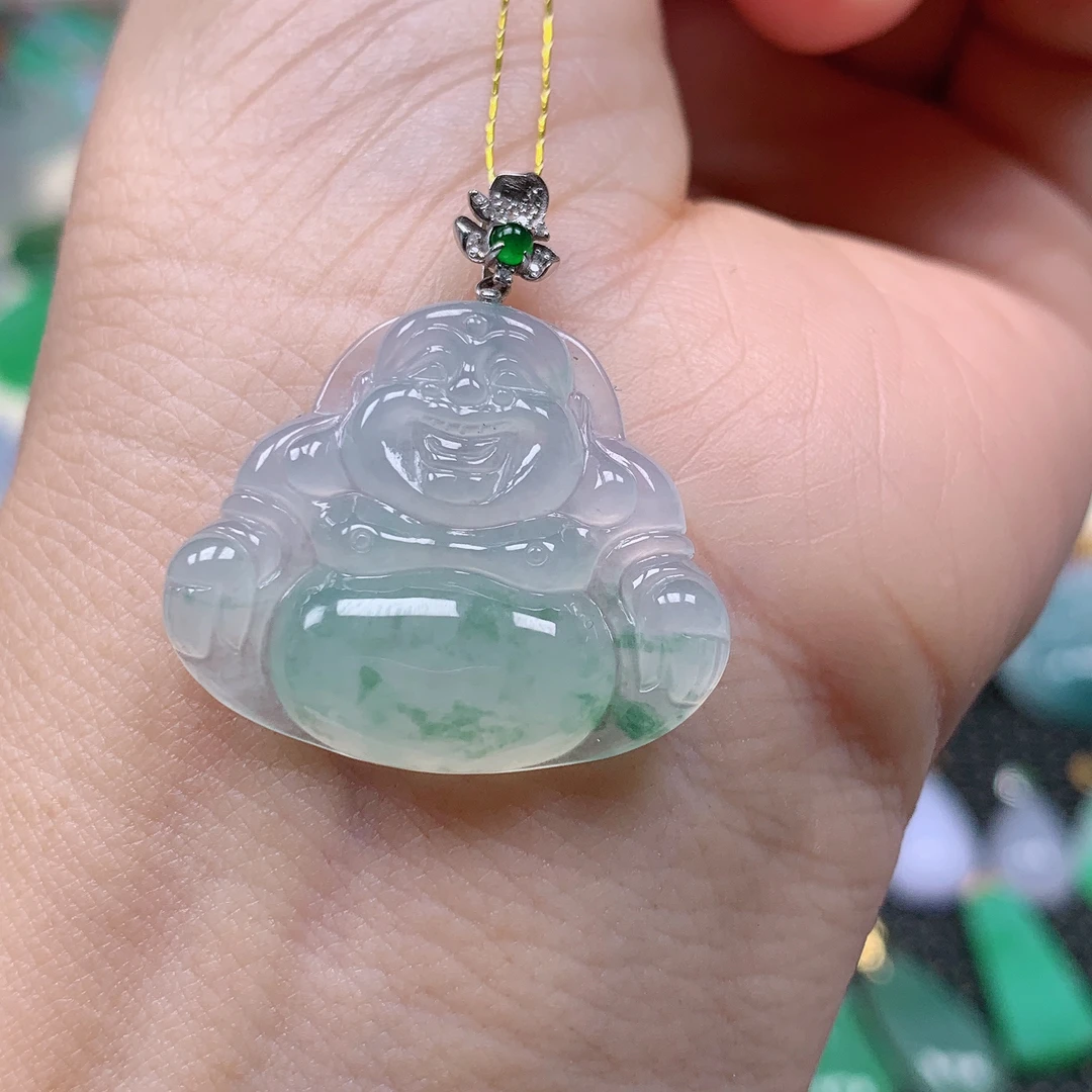 缅甸天然A货翡翠，冰飘花佛公，编号163/1103尺寸23-27-4.9