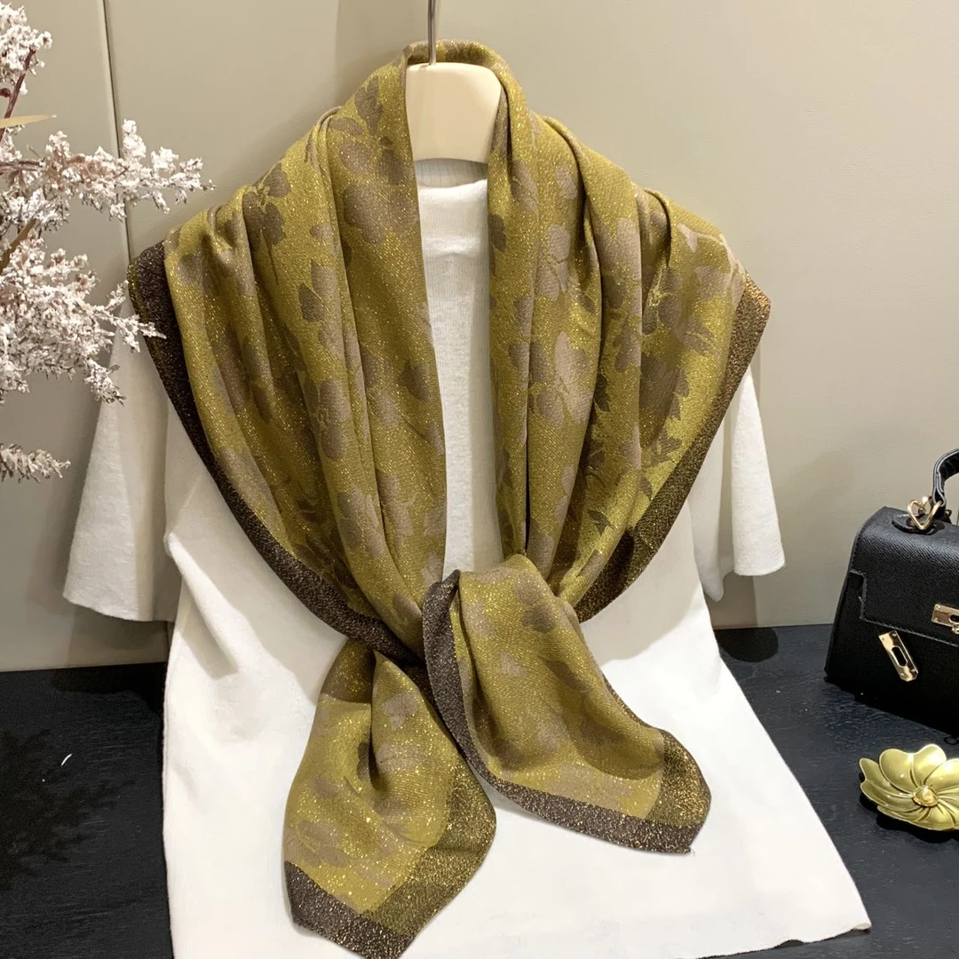 D06（金色枫叶）丝巾 围巾 高档提花金丝线100X100左右{无礼盒}