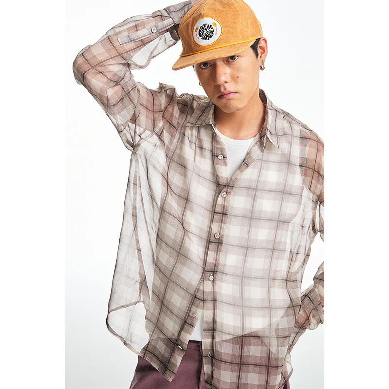 CoosRetro《迷宫》经典格纹轻薄百搭长袖衬衫男休闲宽松上衣CS53L08
