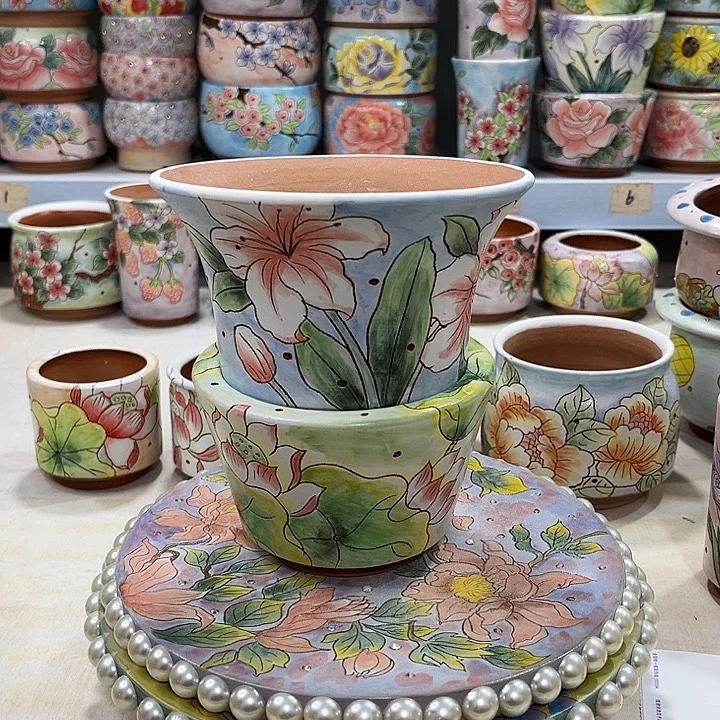 晓***丰红陶泥手绘多肉花盆