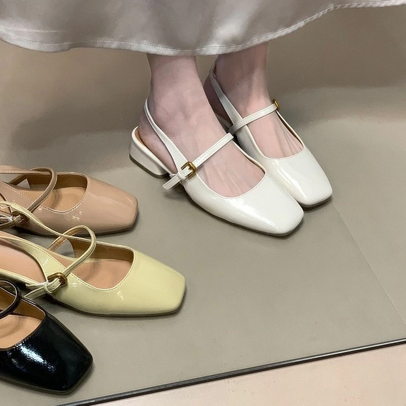 低跟通勤凉鞋2025凉鞋女后绊带夏夏季新款方头粗跟包头