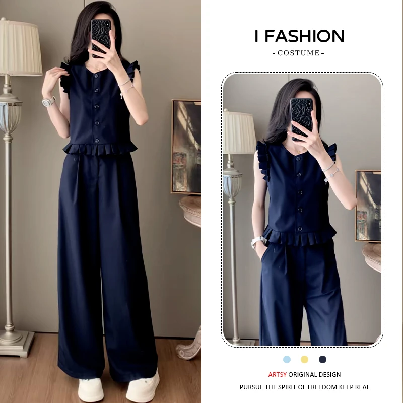 小众韩版时尚套装女2025夏季新款百搭宽松无袖马甲上衣长裤两件套