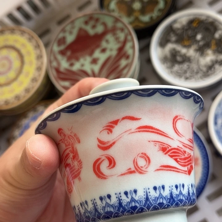 摆件景德镇敦煌飞天两才马蹄盖碗