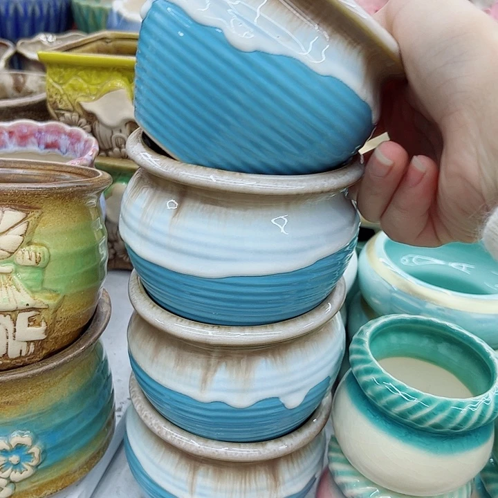 多肉绿植陶瓷花盆9.9包邮，有孔