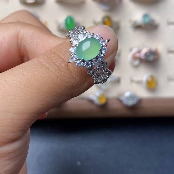 翡翠戒指银S925镶嵌