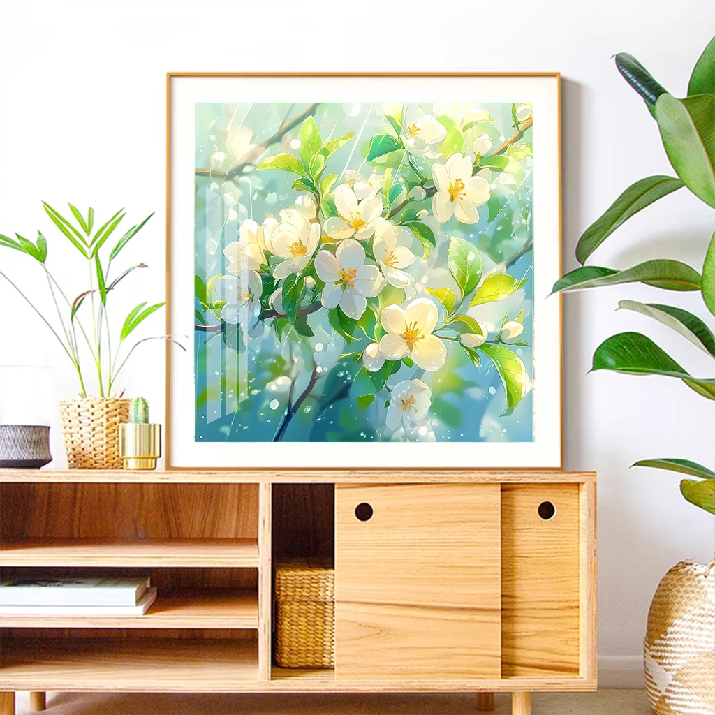 禧洋洋定制杏雨梨花满绣28色手工线绣十字绣清爽简约唯美DIY餐厅