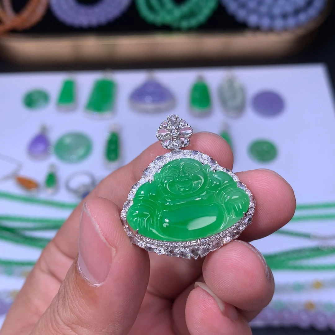 翡翠18K金镶嵌颈饰48小时鉴赏期退货不扣服务费