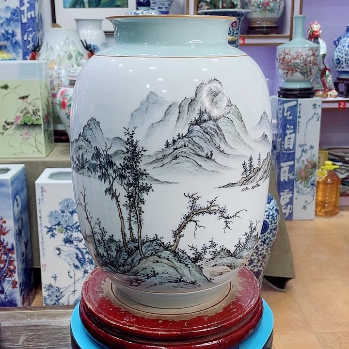 7***1花瓶全手工宋画山水冬瓜瓶