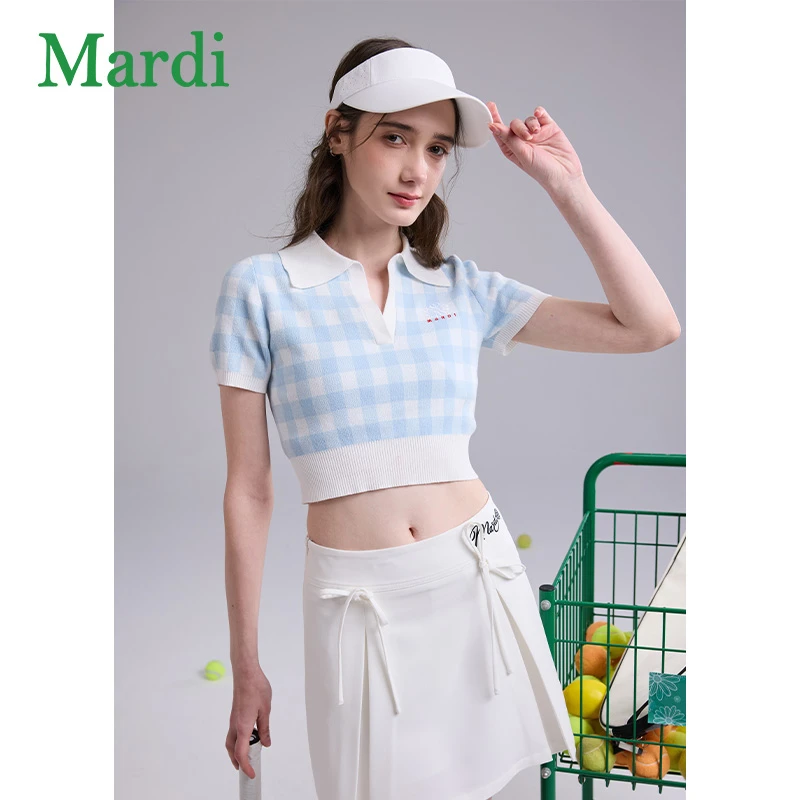 MARDI/玛尔帝夏季格子套头短袖毛针织衫polo条纹上衣MZZ2522073