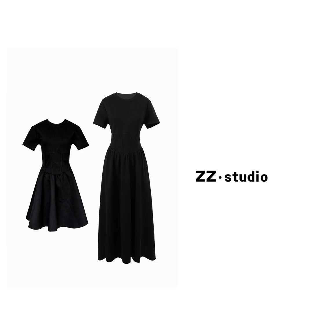 一口苏达 圆领鱼骨裙 夏季新款显瘦长短款气质收腰连衣裙A313