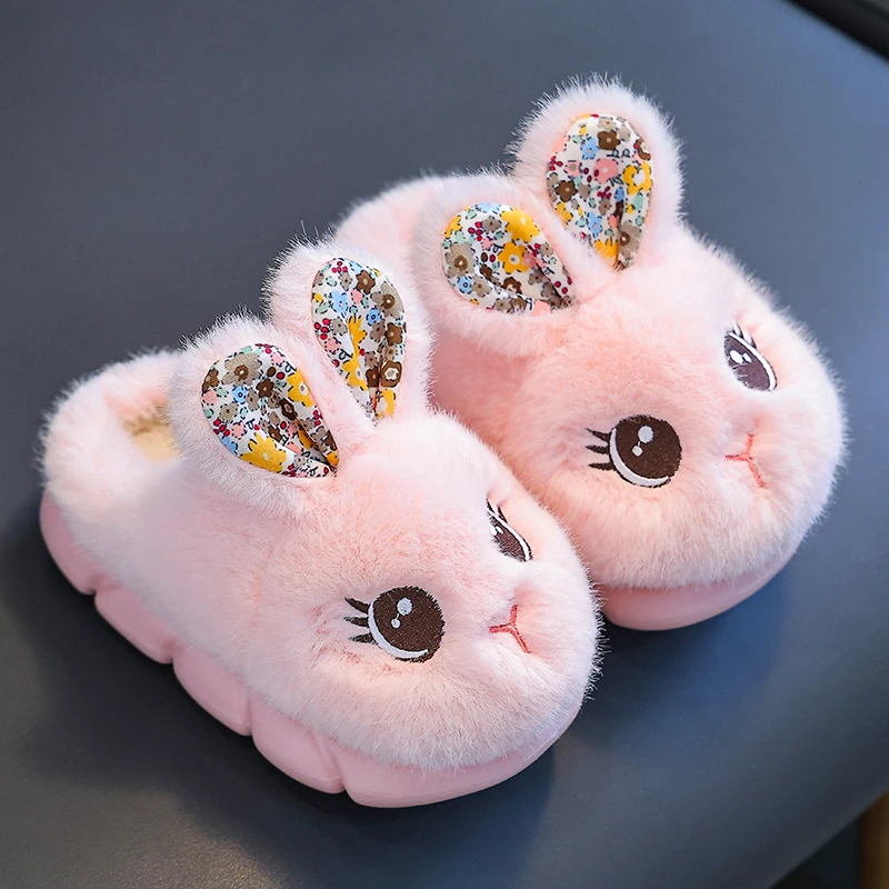 小兔子女童棉拖鞋儿童秋冬季卡通拖鞋宝宝加厚保暖防滑毛毛鞋男童