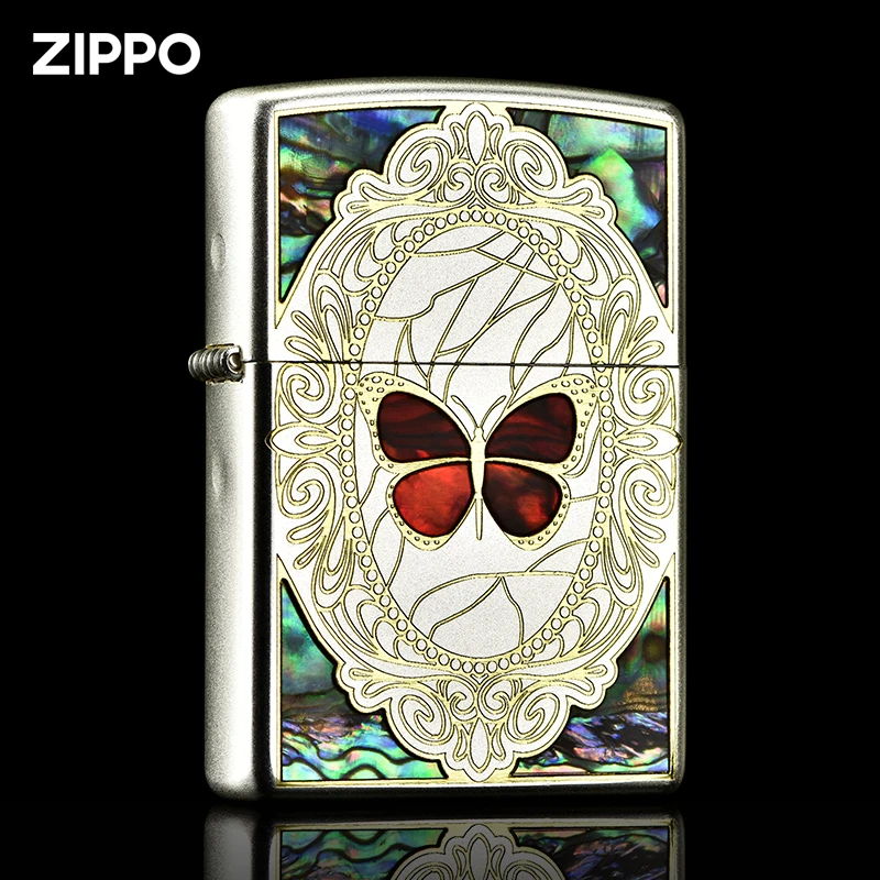 ZIPPO/之宝打火机正版贝壳蝶与恋个性镶嵌送男士创意防风礼物DYJ1