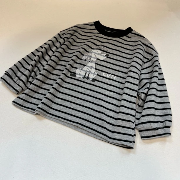 90-130儿童韩版条纹卡通字母打底衫