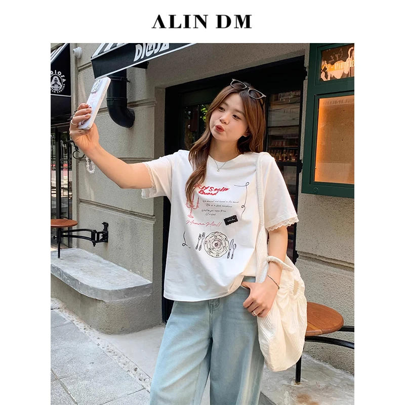 ALINDM【韩风可露丽】大码微胖mm正肩短袖纯棉T恤-HG8521