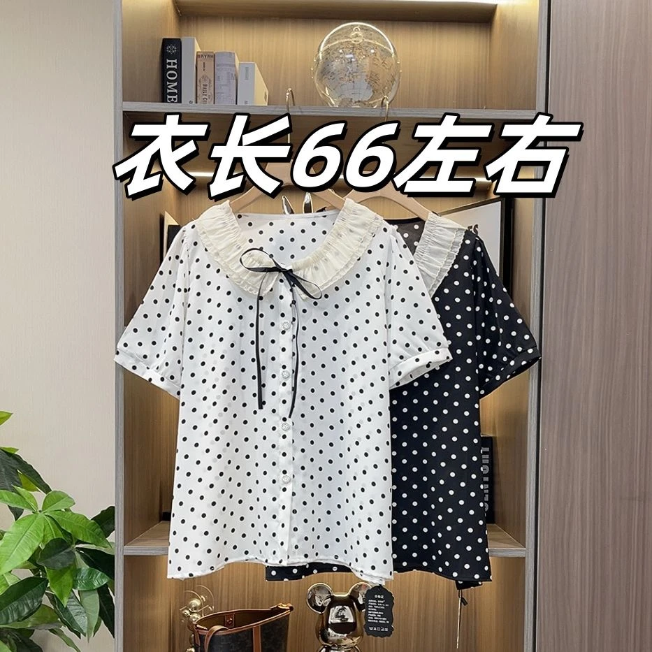 减龄波点蕾丝拼接娃娃领夏季上衣