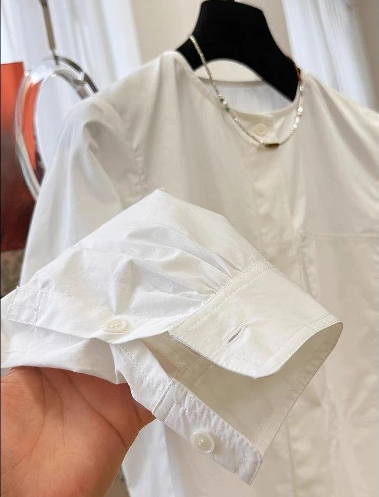 大码300斤高级独特重工刺绣新中式轻国风圆领长袖衬衫春夏季上衣