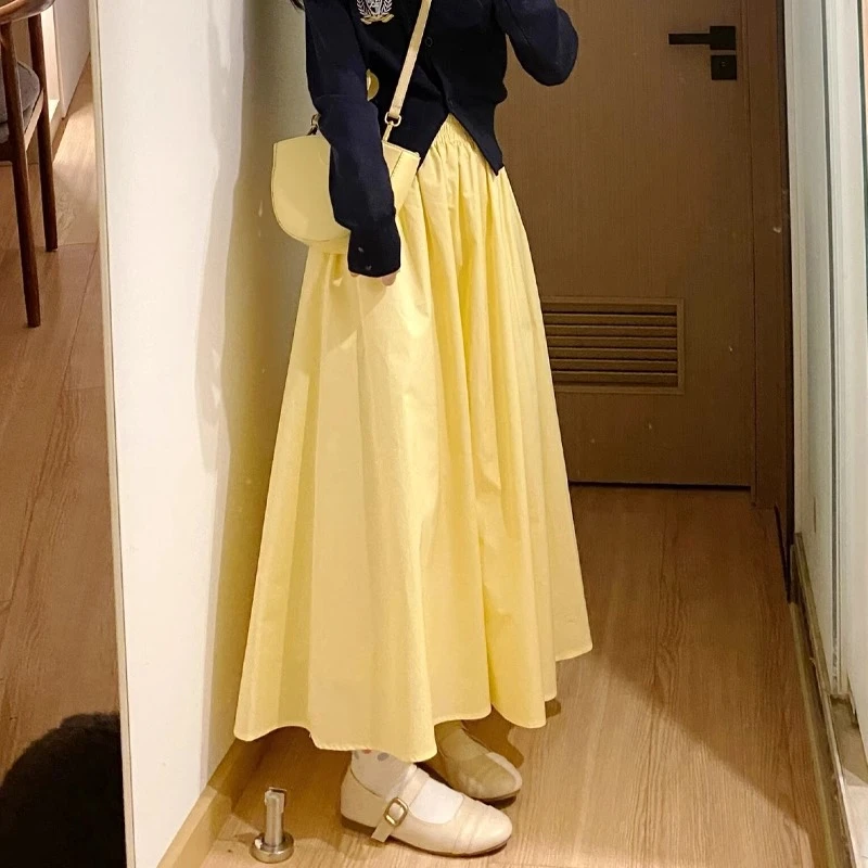 黄色半身裙女2025新款夏季高腰显瘦a字百褶伞裙小个子气质中长裙