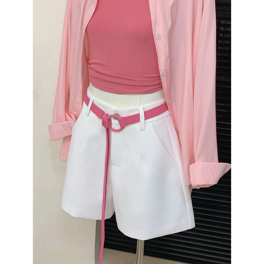 白色西装短裤女高腰显瘦a字阔腿裤宽松时尚外穿休闲裤有里布百搭