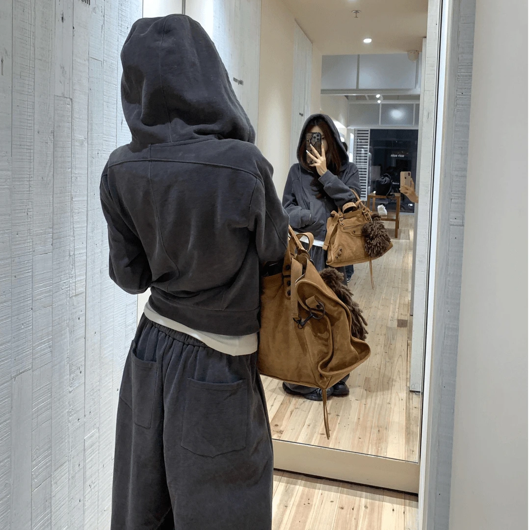 美式高街oversize连帽宽松长袖卫衣阔腿休闲长裤女2025秋季新款