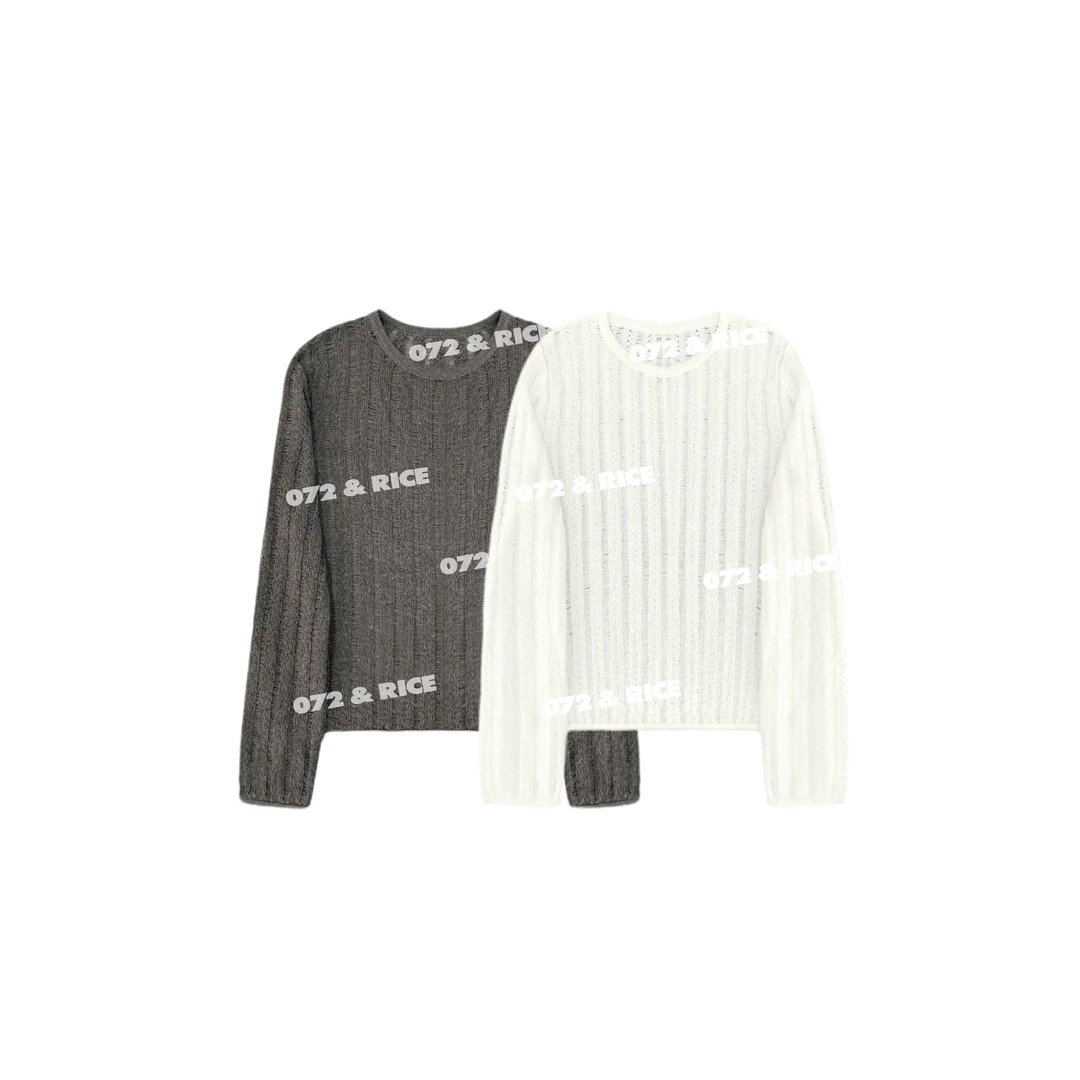 072 & RICE【千寻】亚麻+莱赛尔 夏季休闲圆领长袖针织衫 N-32TH848