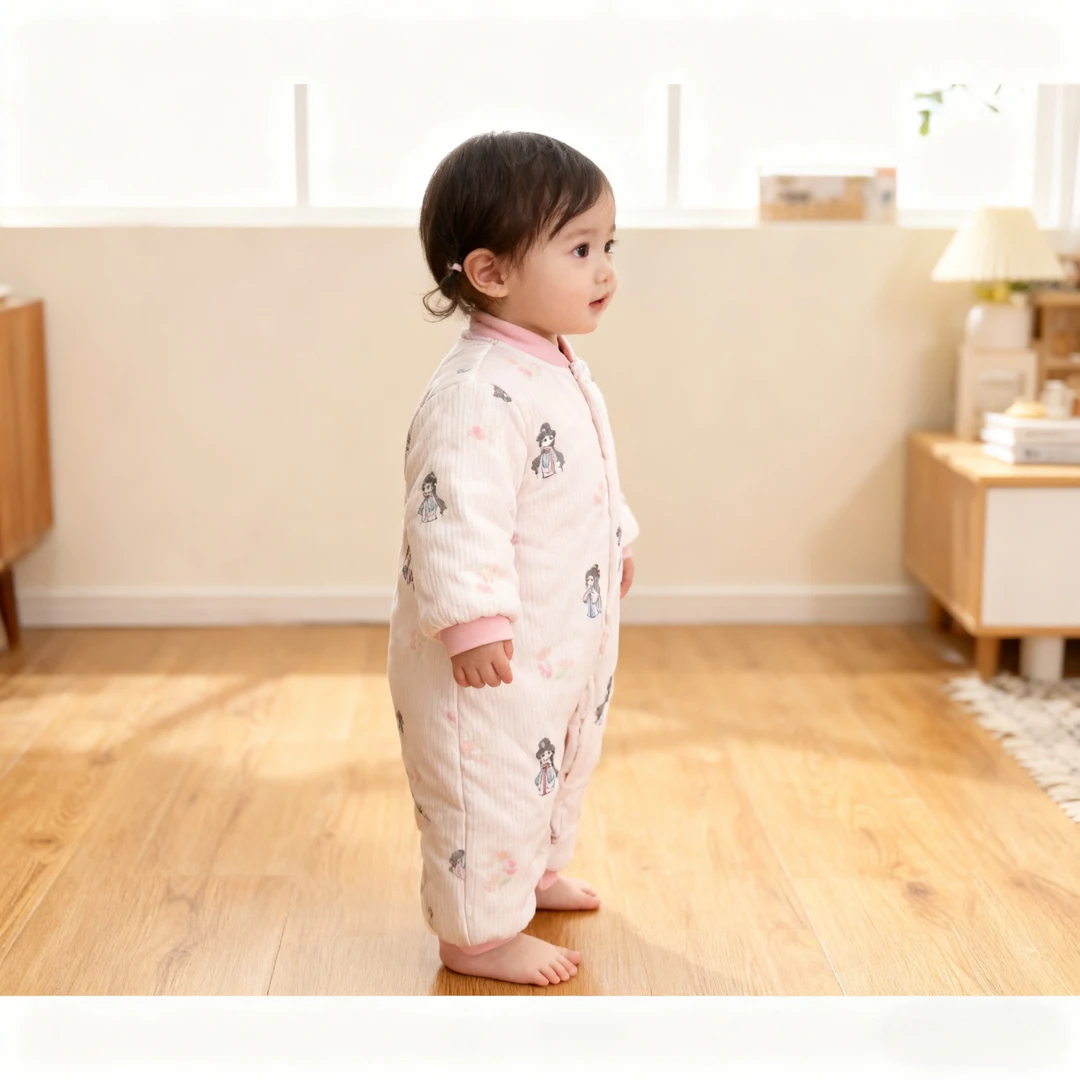 细条卡通600克加厚棉服婴儿连体衣 冬季男女宝宝加厚保暖衣6-18月